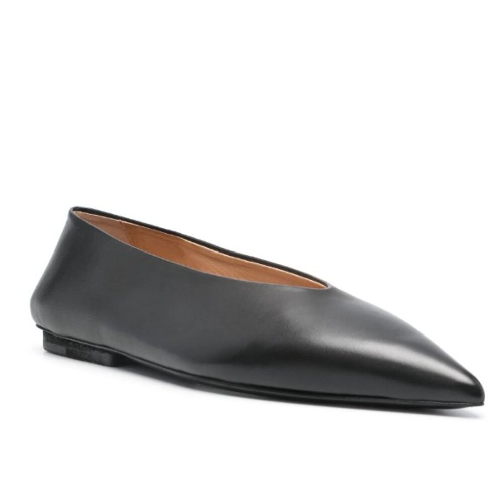 Marsell Ago Pointed-Toe Leather Ballet Flats Black Size 41